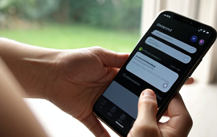 ** A person calmly turning off notification settings on a smartphone, bathed in soft, natural light. The background is blurred, suggesting a peaceful, distraction-free environment. Focus on the feeling of control and serenity.
**