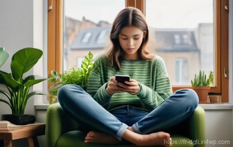 모바일 기기에서의 미니멀리즘 실천 - **Prompt:** A young person, around 16 years old, wearing comfortable jeans and a simple, long-sleeve...
