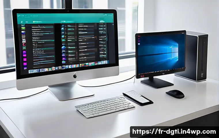 미니멀한 데이터 저장 방법 비교 - A modern home office setup showcasing efficient local data storage: a sleek desktop computer with mu...